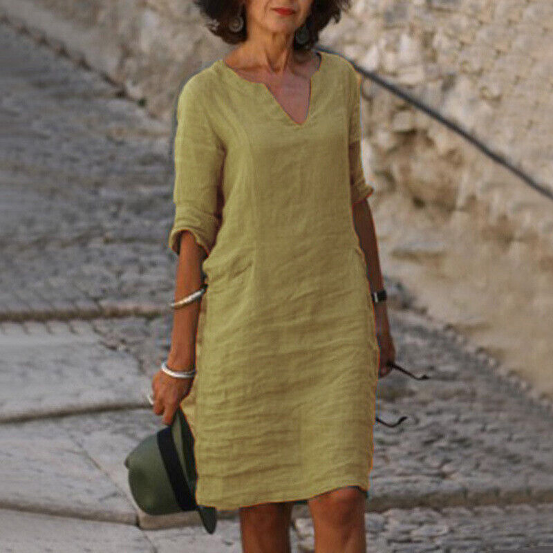Dames Linnen Zomerjurk Losse Pasvorm Casual Comfortabel Lente Zomer - Oranje / Zwart / Khaki - Maelen