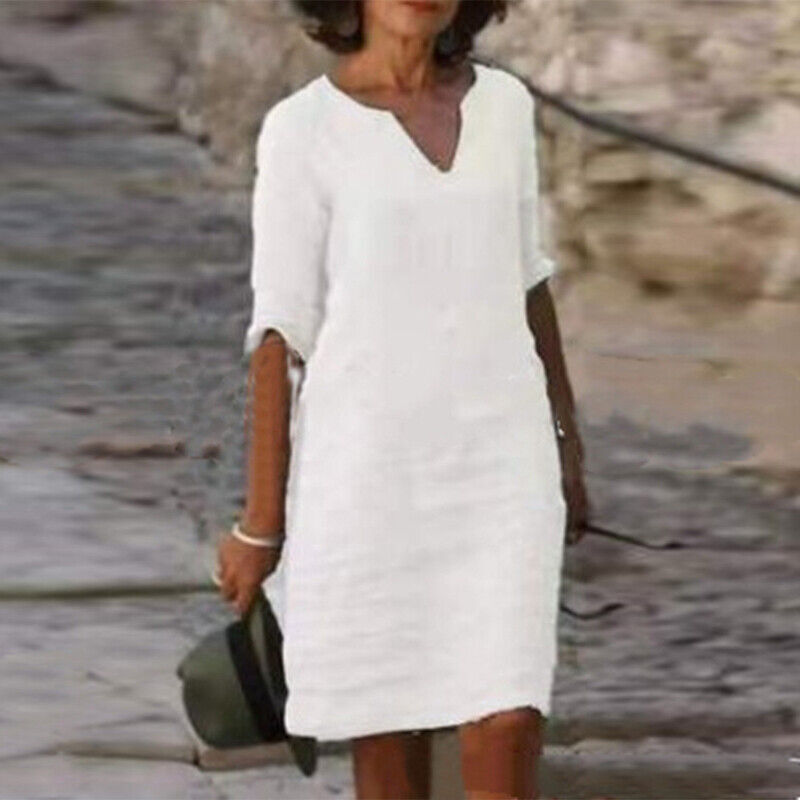 Dames Linnen Zomerjurk Losse Pasvorm Casual Comfortabel Lente Zomer - Oranje / Zwart / Khaki - Maelen