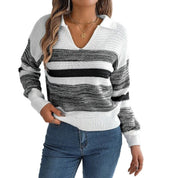 Anneke Trui | Gestreepte Patchwork Trui met Lantaarnmouwen en Trendy Kraag