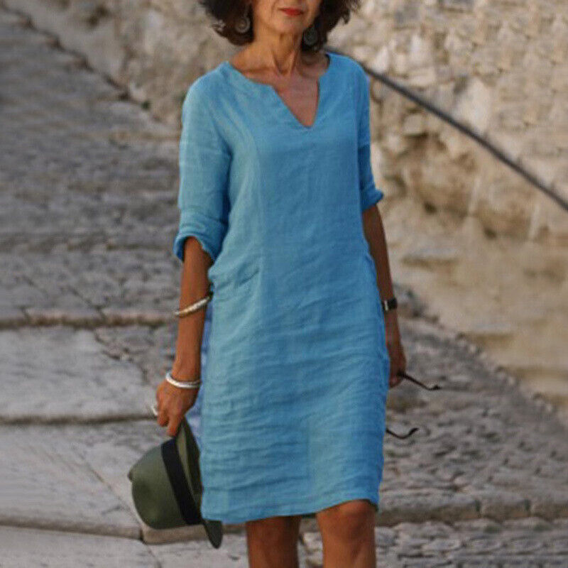 Dames Linnen Zomerjurk Losse Pasvorm Casual Comfortabel Lente Zomer - Oranje / Zwart / Khaki - Maelen