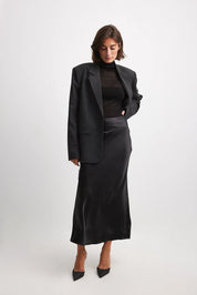 Alessia Satijnen midi-rok dames – Elegante hoge taille rok met glanzende afwerking