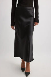 Alessia Satijnen midi-rok dames – Elegante hoge taille rok met glanzende afwerking