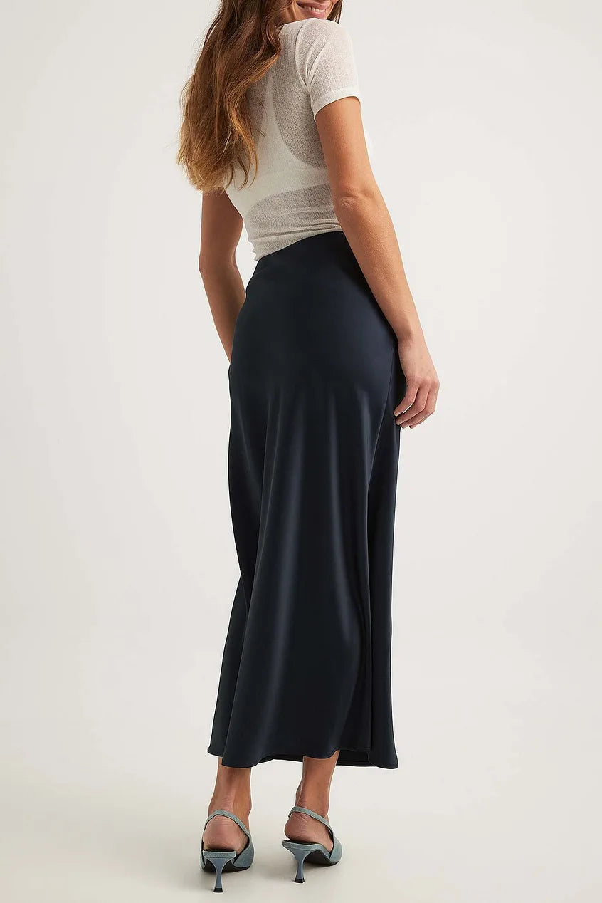 Alessia Satijnen midi-rok dames – Elegante hoge taille rok met glanzende afwerking
