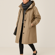 Luciana Elegante waterdichte regenmantel dames – driekwart jas met capuchon en ceintuur