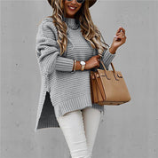 Giulia Elegante Pullover – Gebreide Damestrui met Halfhoge Hals en Zijsplit