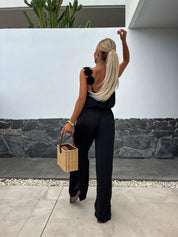 Anselma Jumpsuit | Mouwloze Zomerjumpsuit met Bloemdetail en Elastische Taille