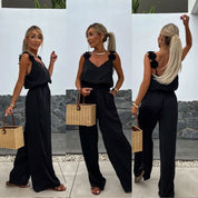 Anselma Jumpsuit | Mouwloze Zomerjumpsuit met Bloemdetail en Elastische Taille