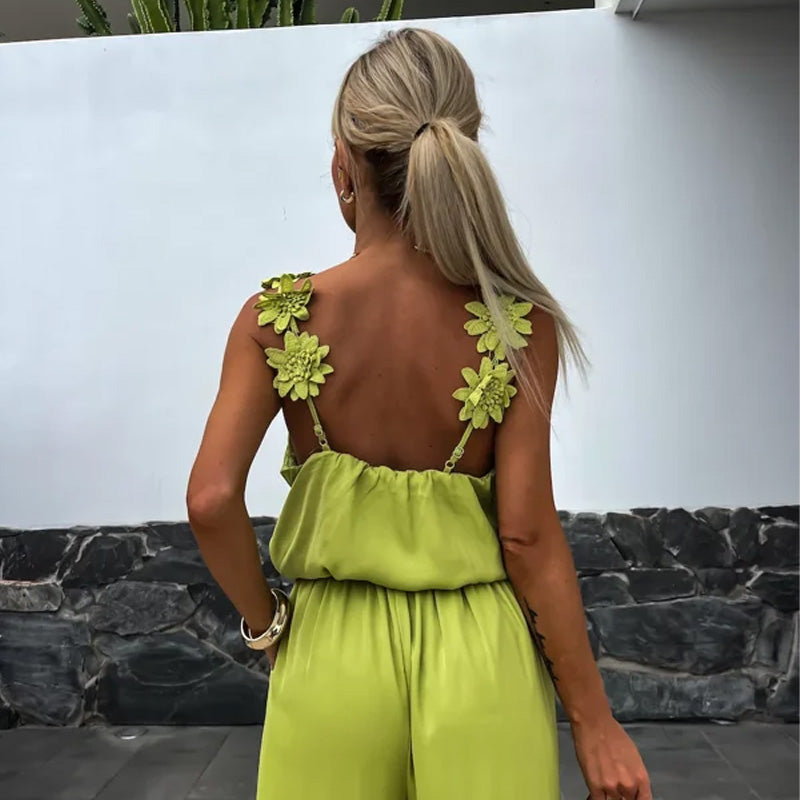 Anselma Jumpsuit | Mouwloze Zomerjumpsuit met Bloemdetail en Elastische Taille
