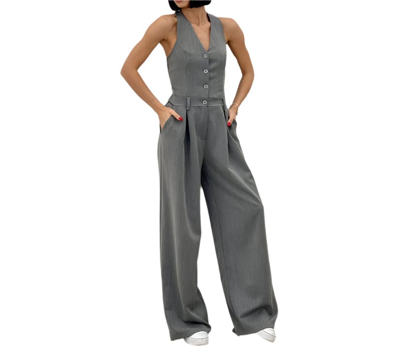 Dames Jumpsuit Halternek Wide Leg Chique Zomer Elegant Casual - Grijs / Zwart - Maelen