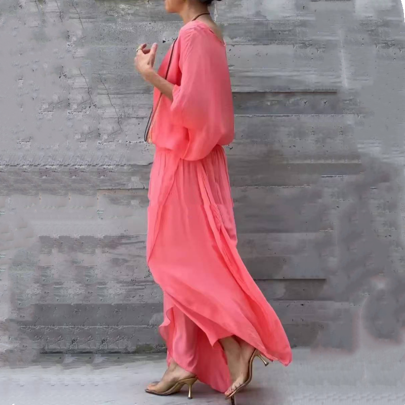 Alyson Chiffon Set | Twee-Delige Dames Set van Luchtige Chiffon met Oversized Blouse en Wijde Broek