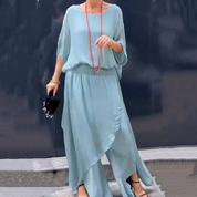 Alyson Chiffon Set | Twee-Delige Dames Set van Luchtige Chiffon met Oversized Blouse en Wijde Broek