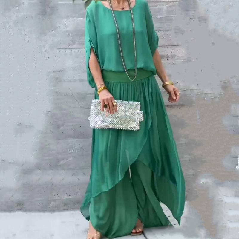 Alyson Chiffon Set | Twee-Delige Dames Set van Luchtige Chiffon met Oversized Blouse en Wijde Broek