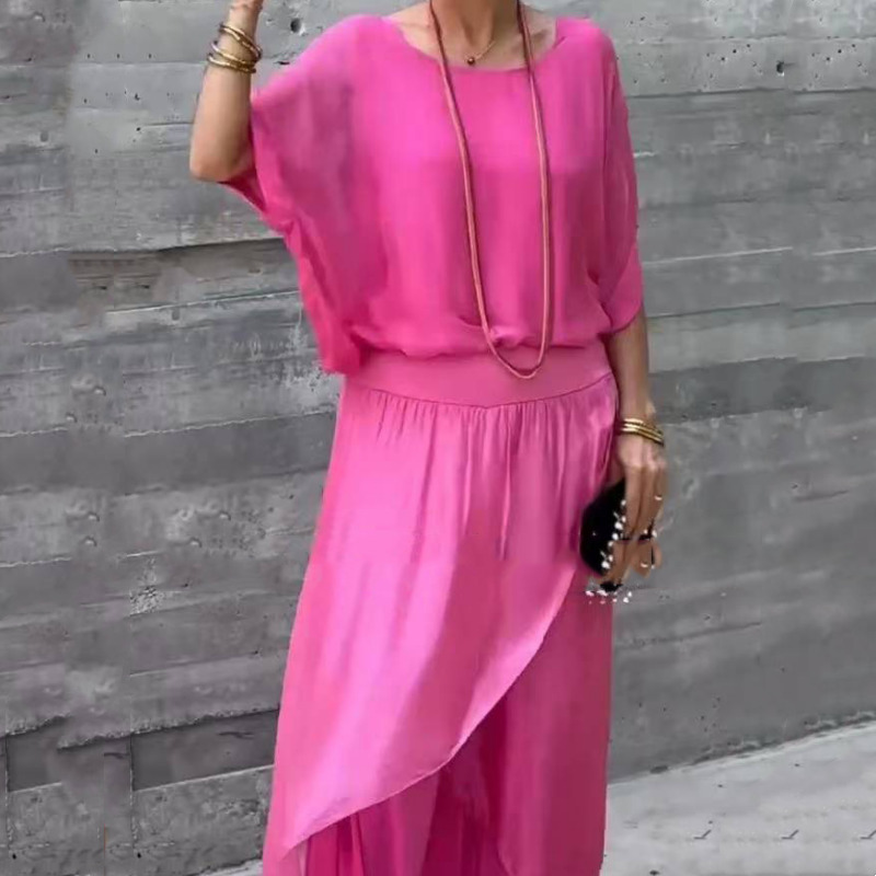 Alyson Chiffon Set | Twee-Delige Dames Set van Luchtige Chiffon met Oversized Blouse en Wijde Broek