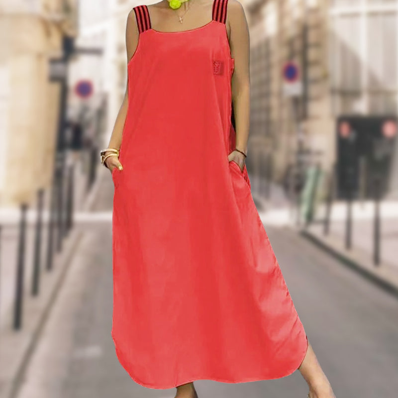 Chiara Jurk | Lange Zomerjurk met Brede Bandjes, Verborgen Zakken en Luchtige Pasvorm