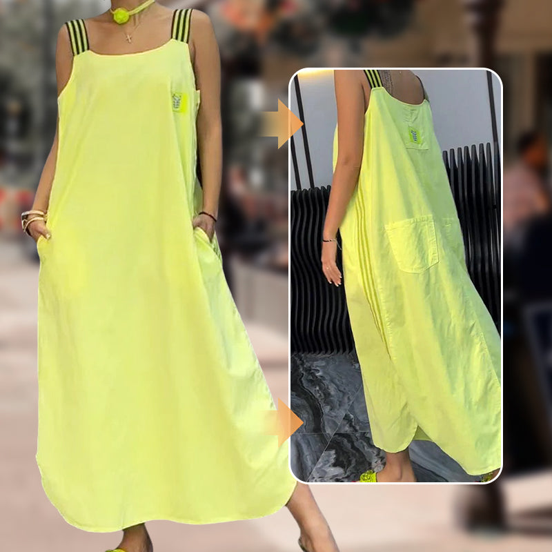 Chiara Jurk | Lange Zomerjurk met Brede Bandjes, Verborgen Zakken en Luchtige Pasvorm