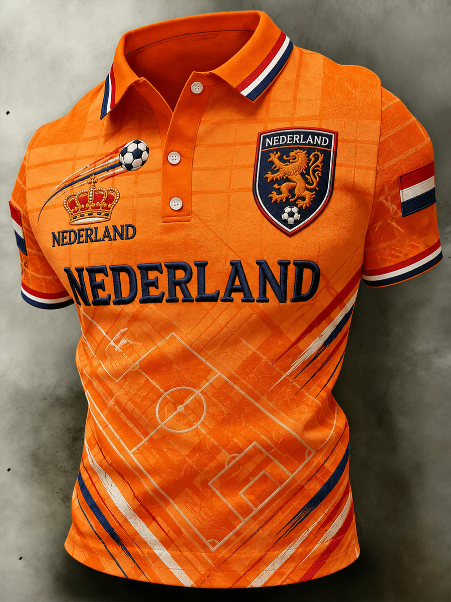 Poloshirt Heren Slim Fit WK Nederlands Elftal Korte Mouwen - Oranje