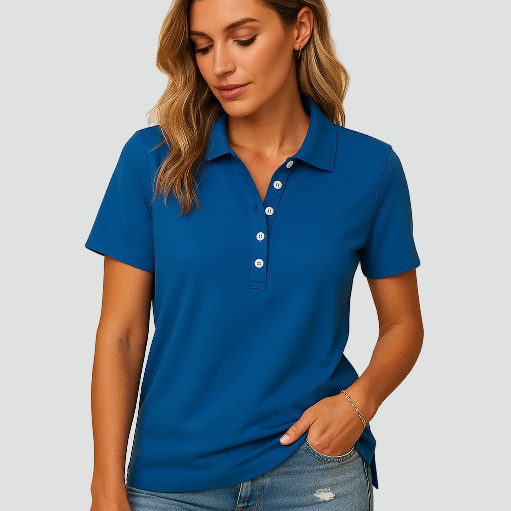 Dames Poloshirt met een Elegante Snit voor Dagelijks Gebruik en Werk, Korte Mouwen - Zwart/Wit/Blauw