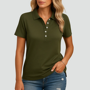 Dames Poloshirt met een Elegante Snit voor Dagelijks Gebruik en Werk, Korte Mouwen - Zwart/Wit/Blauw