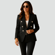 Broekpak Dames met Dubbelrijige Blazer en Gouden Knopen, Elegant en Zakelijk - Sophia Marcello