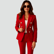 Broekpak Dames met Dubbelrijige Blazer en Gouden Knopen, Elegant en Zakelijk - Sophia Marcello