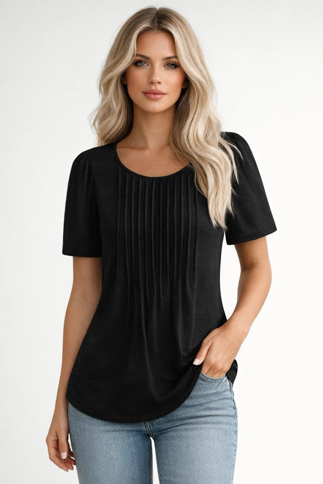 Basic Dames T-shirt met Ronde Hals en Losse Pasvorm - Wit / Zwart / Groen - Maelen
