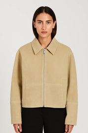 Dames Korte Jas Ritssluiting Minimalistisch Strak - Beige / Donkerbruin - Maelen