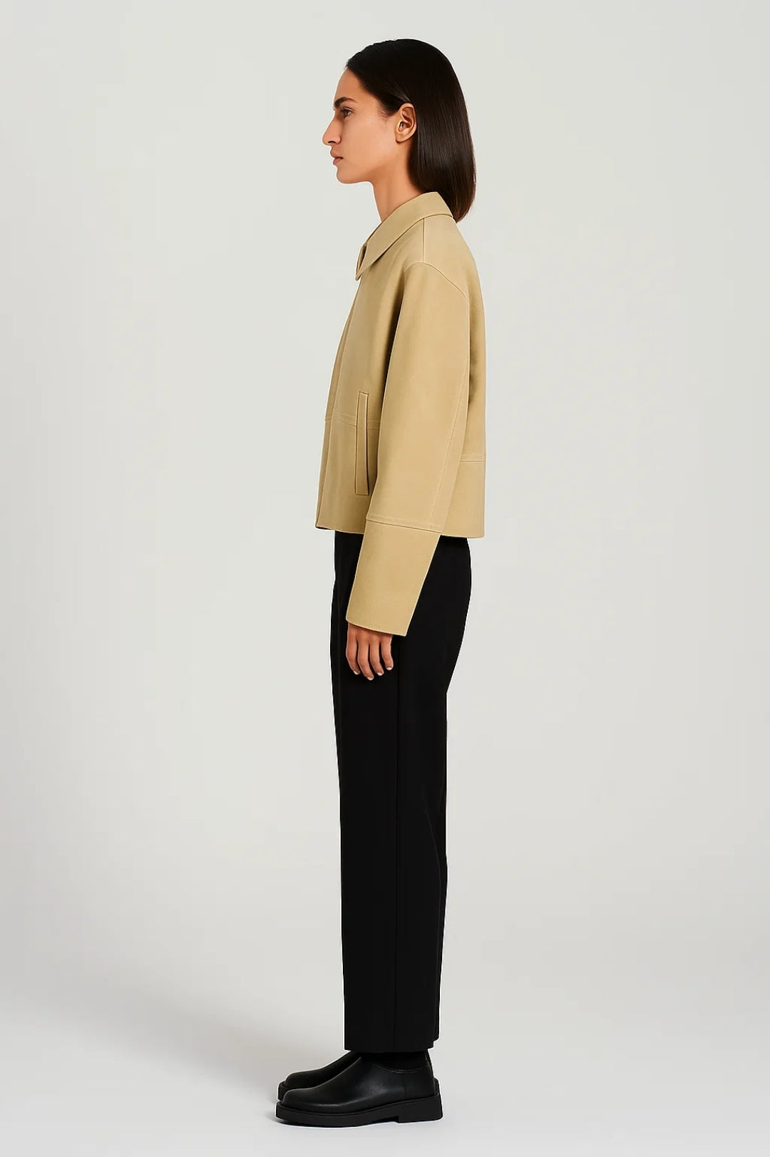 Dames Korte Jas Ritssluiting Minimalistisch Strak - Beige / Donkerbruin - Maelen