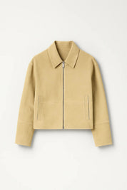 Dames Korte Jas Ritssluiting Minimalistisch Strak - Beige / Donkerbruin - Maelen