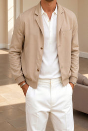 Teun Pakjack | Heren casual jack met colbertkraag en katoenen-linnen mix