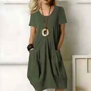 Midi Jurk Dames Geplooide Rok Taille Ceintuur Casual - Groen / Beige / Zwart - Maelen