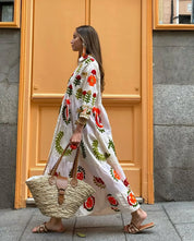 Camila Maxi-jurk | Losvallende Damesjurk met Print, Knoopsluiting en Lange Mouwen