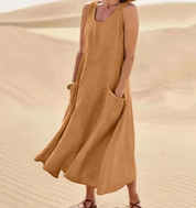Arlena Jurk | Linnen-Katoen Zomerjurk met Pockets en Flatterend Silhouet