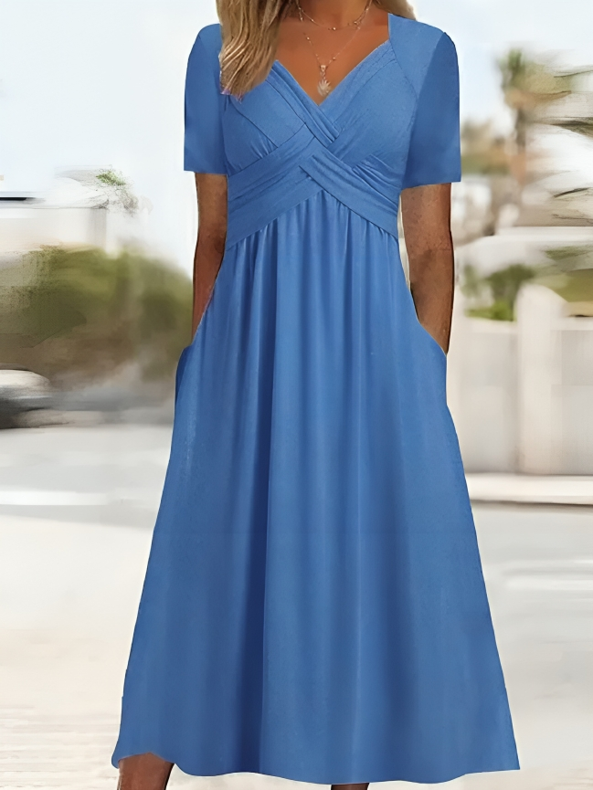 Adelle Jurk | Casual Zomerjurk met V-hals en Zijzakken