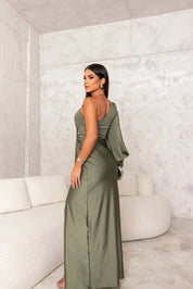 Dames Maxi Jurk met Split One Shoulder Elegant Feestelijk Vloerlengte - Turkoois / Olijfgroen / Marineblauw - Maelen