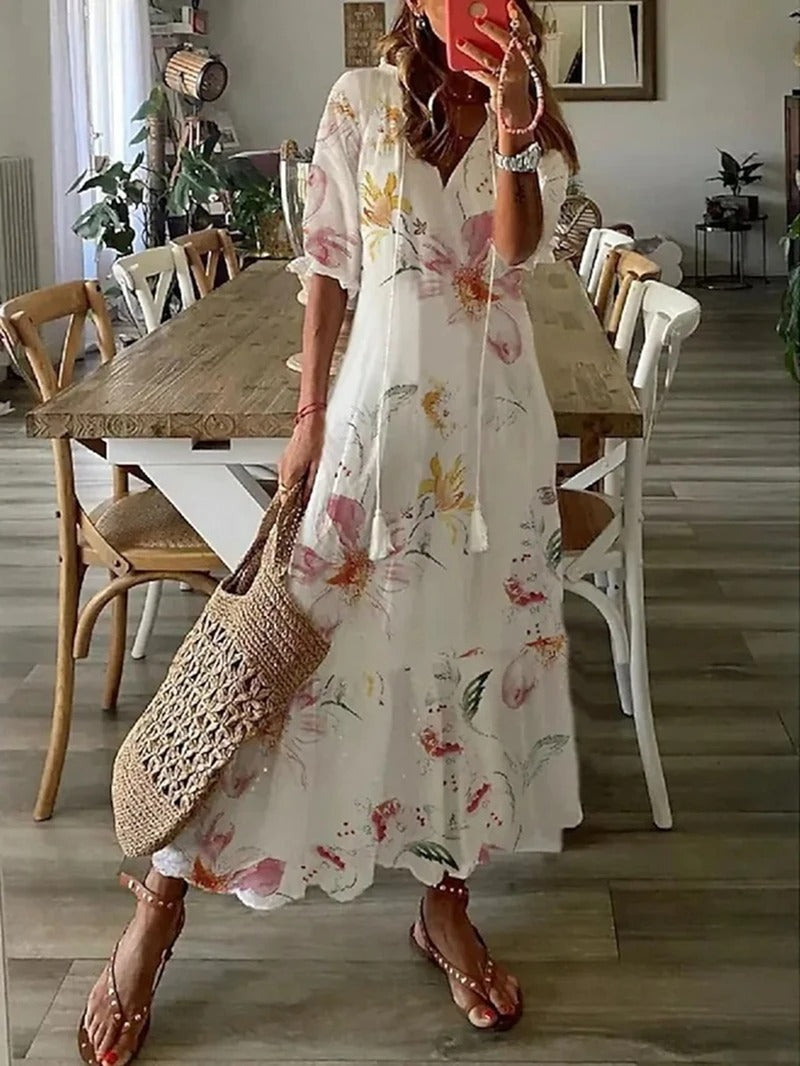 Brianna Dress | Luchtige Bohemian Maxi-jurk met Relaxte Pasvorm en Uniek Patroon