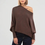 Sofia Off shoulder trui dames – losse gebreide trui met elegante open schouderlijn