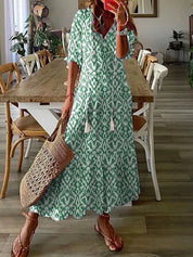 Brianna Dress | Luchtige Bohemian Maxi-jurk met Relaxte Pasvorm en Uniek Patroon
