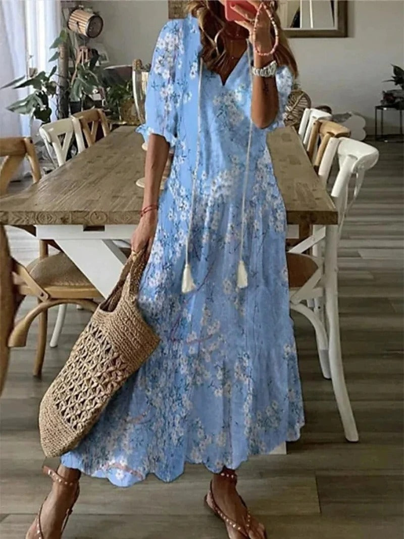Brianna Dress | Luchtige Bohemian Maxi-jurk met Relaxte Pasvorm en Uniek Patroon