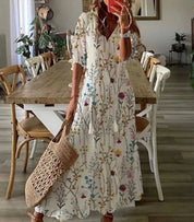 Brianna Dress | Luchtige Bohemian Maxi-jurk met Relaxte Pasvorm en Uniek Patroon