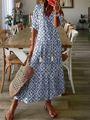 Brianna Dress | Luchtige Bohemian Maxi-jurk met Relaxte Pasvorm en Uniek Patroon