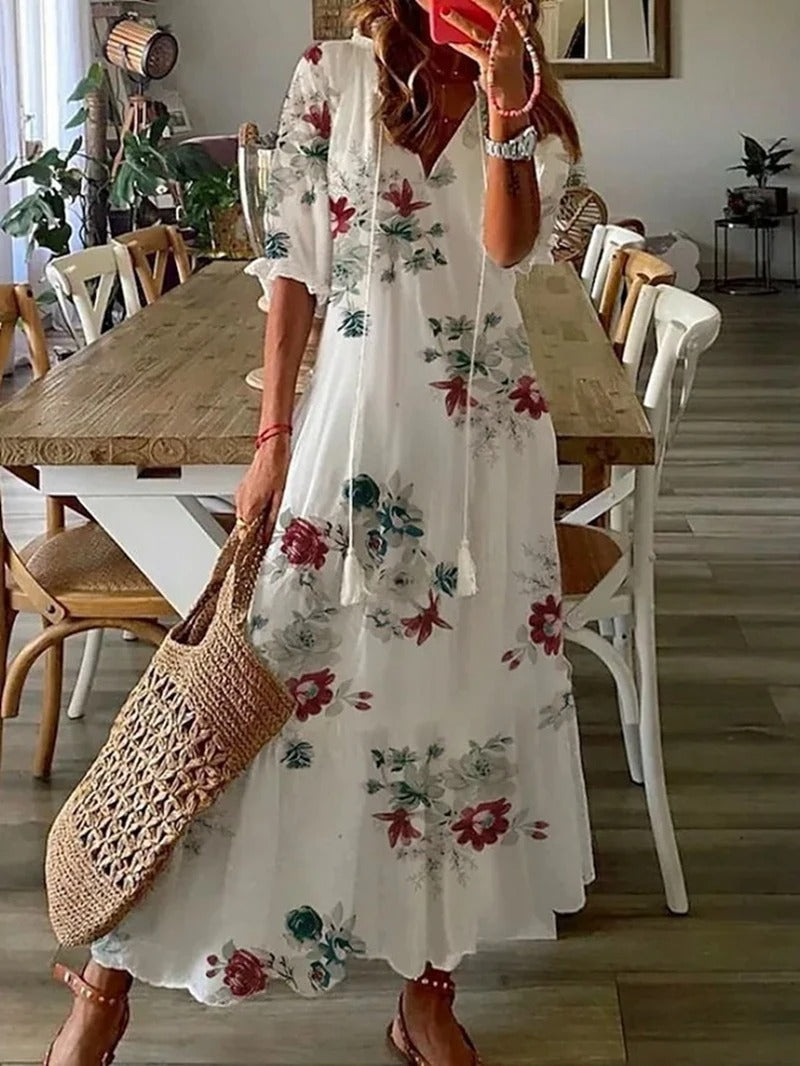 Brianna Dress | Luchtige Bohemian Maxi-jurk met Relaxte Pasvorm en Uniek Patroon