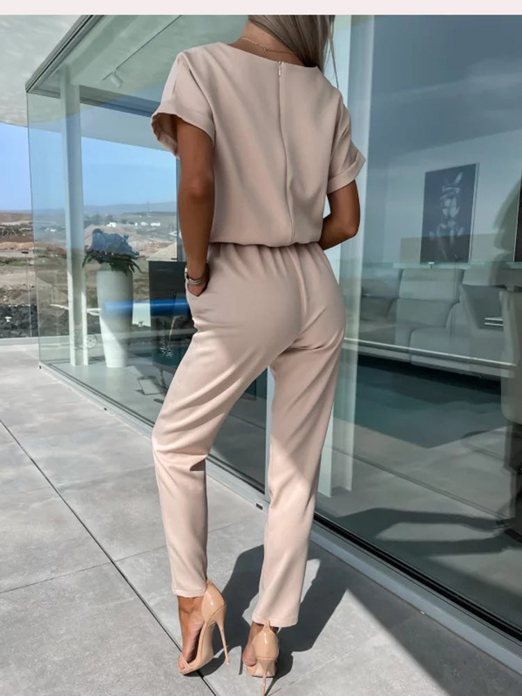 Luciana Jumpsuit | Elegante V-Hals Damesjumpsuit met Strikdetail en Luchtige Pasvorm