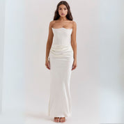Alessia dames satijnen strapless corsetjurk – elegante maxi-jurk met geplooid detail
