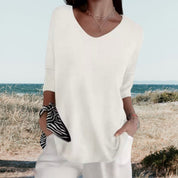 Dames Top V-Hals Zomer Luchtig Casual - Beige / Wit / Zwart - Maelen