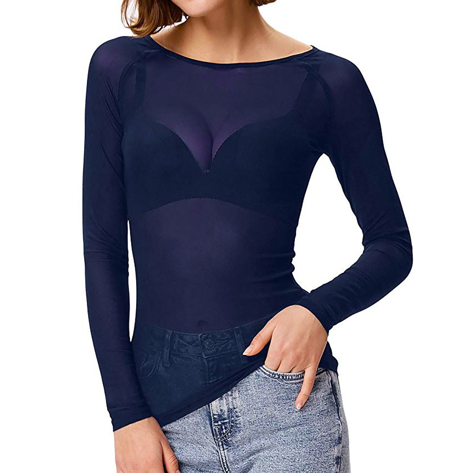Selena Top | Sexy Doorschijnende Mesh Top met Lange Mouwen