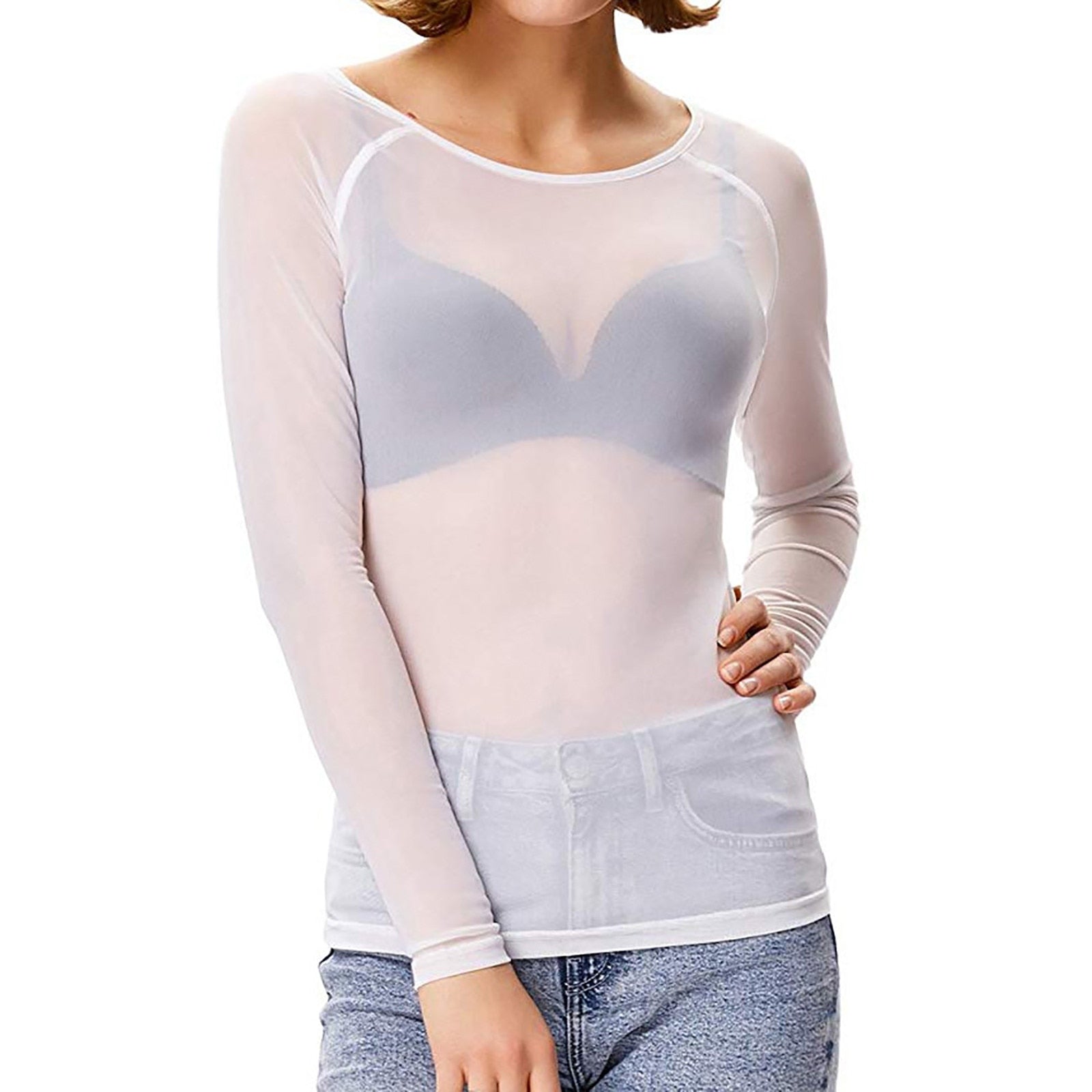 Selena Top | Sexy Doorschijnende Mesh Top met Lange Mouwen