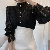 Clara Blouse | Elegante Kanten Damesblouse met Romantische Details en Vloeiende Pasvorm