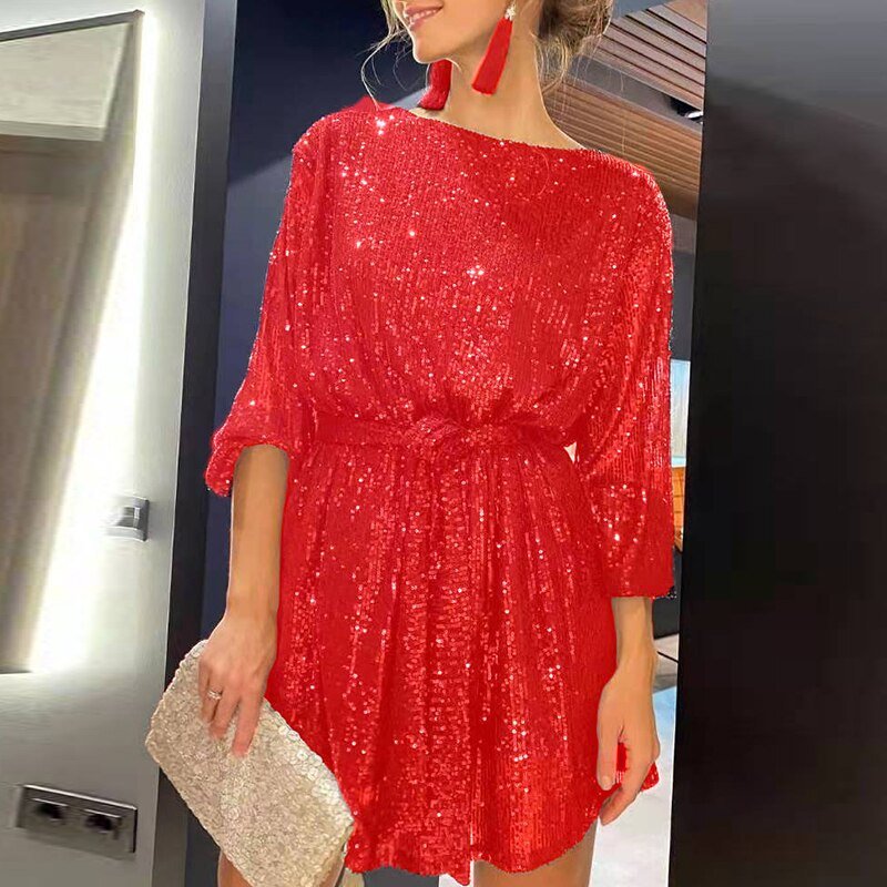 Bianca | Glitter Mini-Jurk met Losse Pasvorm en Feestelijke Flair