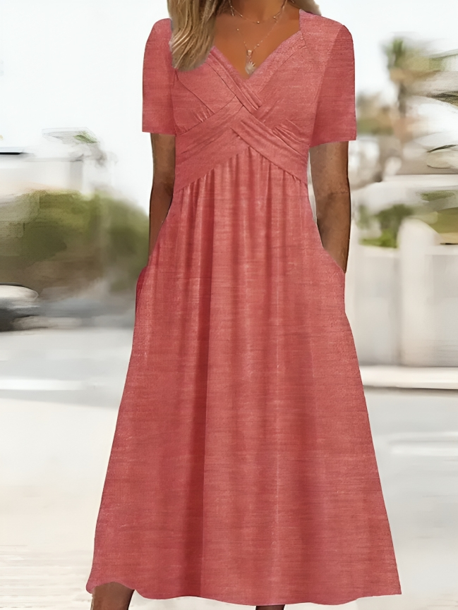 Adelle Jurk | Casual Zomerjurk met V-hals en Zijzakken