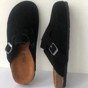 Suède Clogs Dames met Gesloten Neus en Verstelbare Gesp - Bruin / Beige / Zwart - Boston-Sandalen